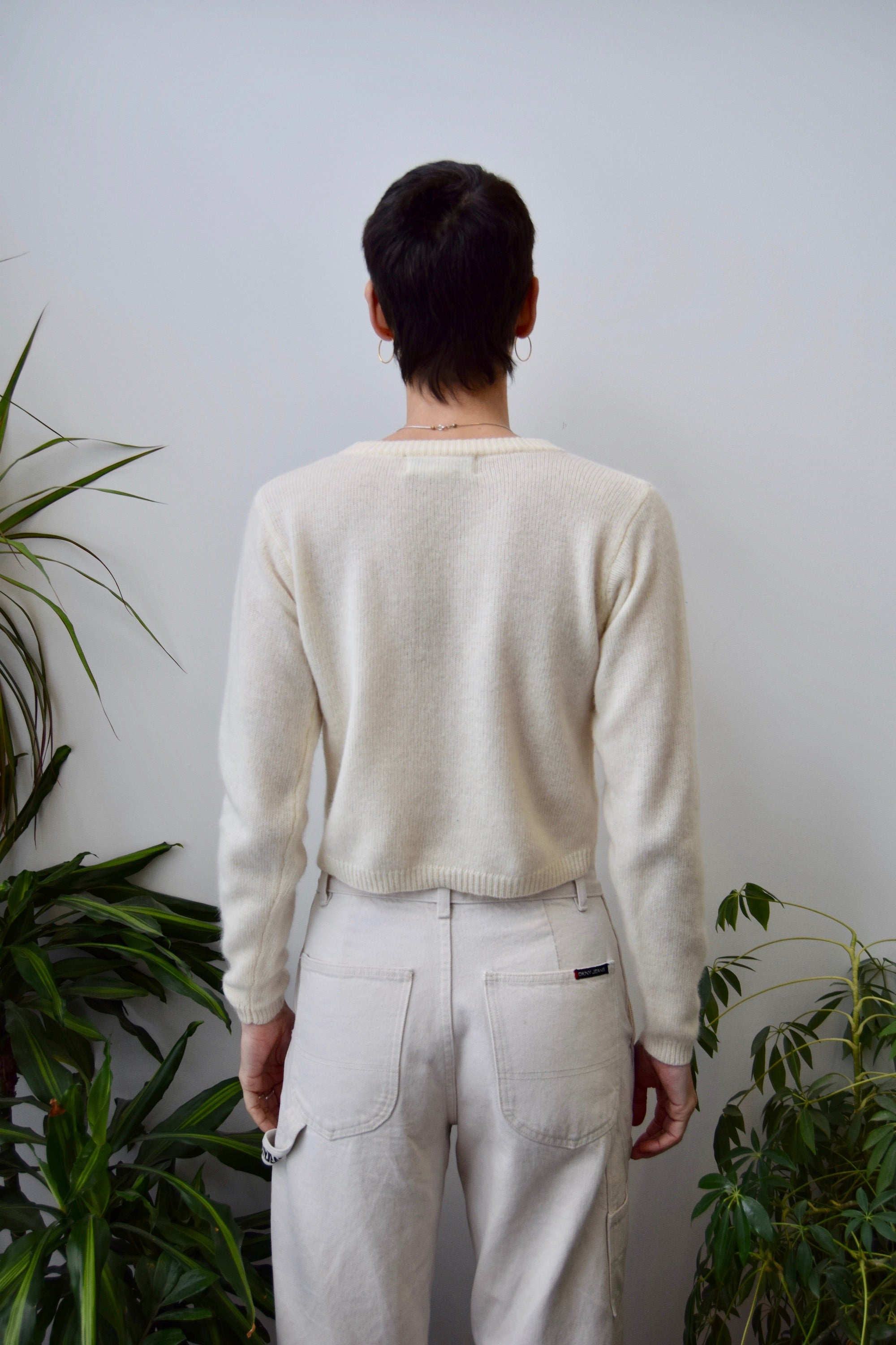 Cream Cropped Lambswool Sweater