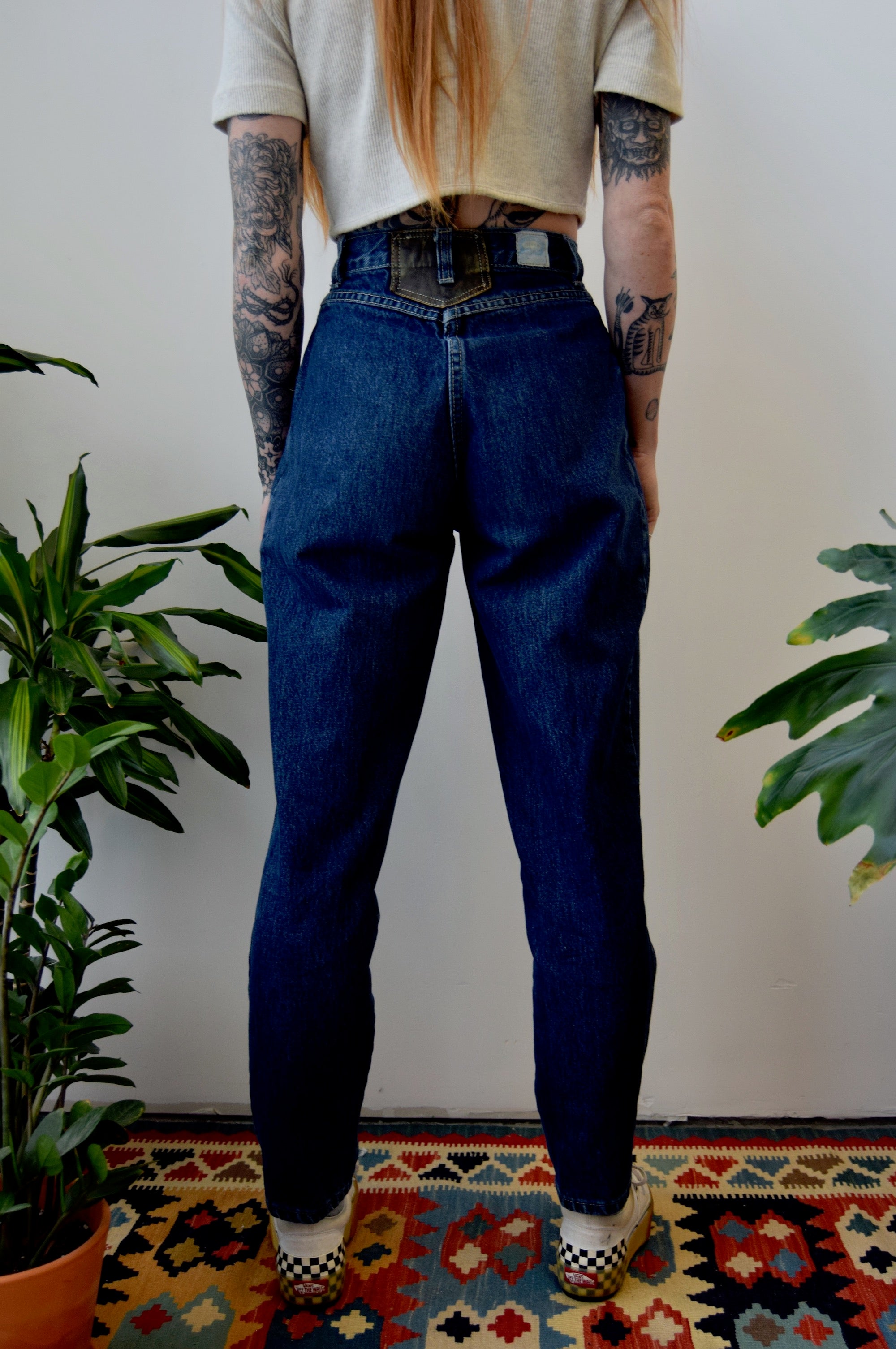 Leather Patch Baggy Jeans