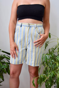 Blue and Yellow Denim Shorts