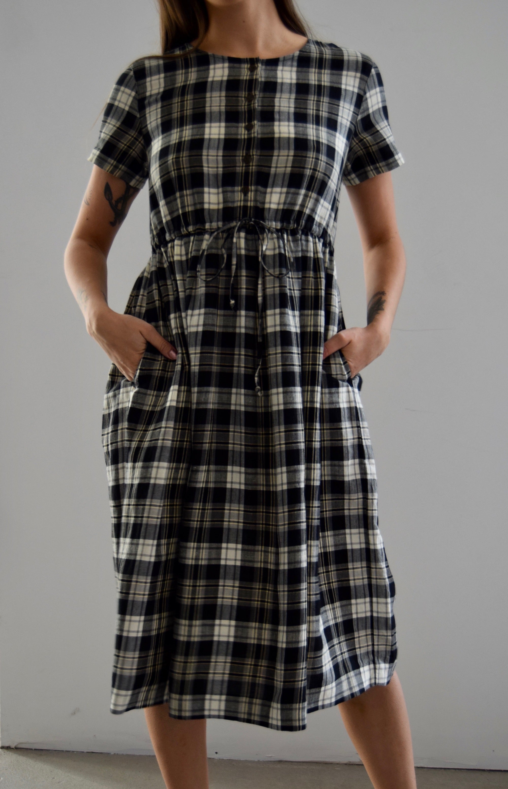 Plaid Linen Blend Market Dress