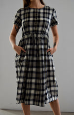 Plaid Linen Blend Market Dress