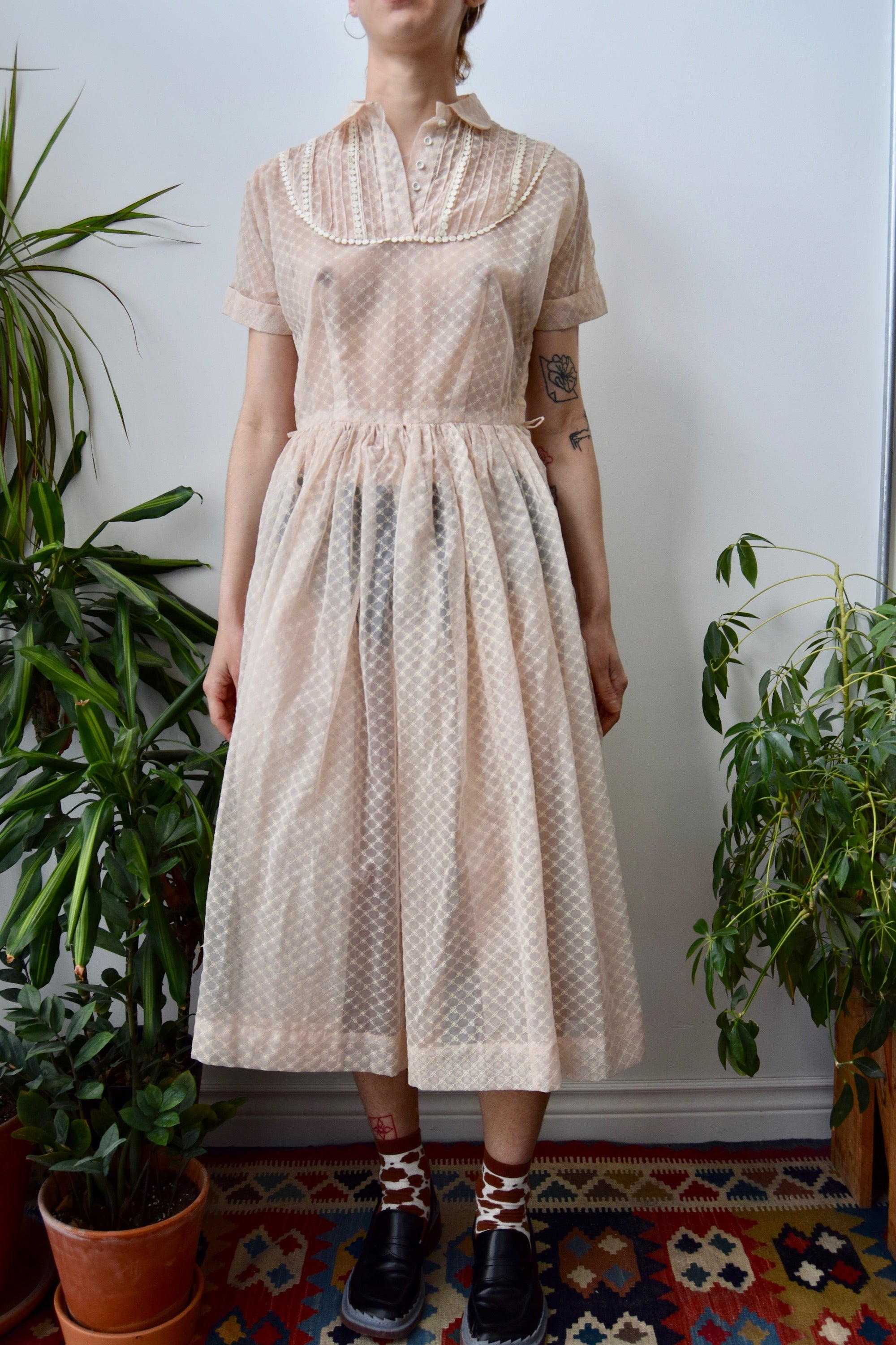 Fifties Flocked Blush Dress