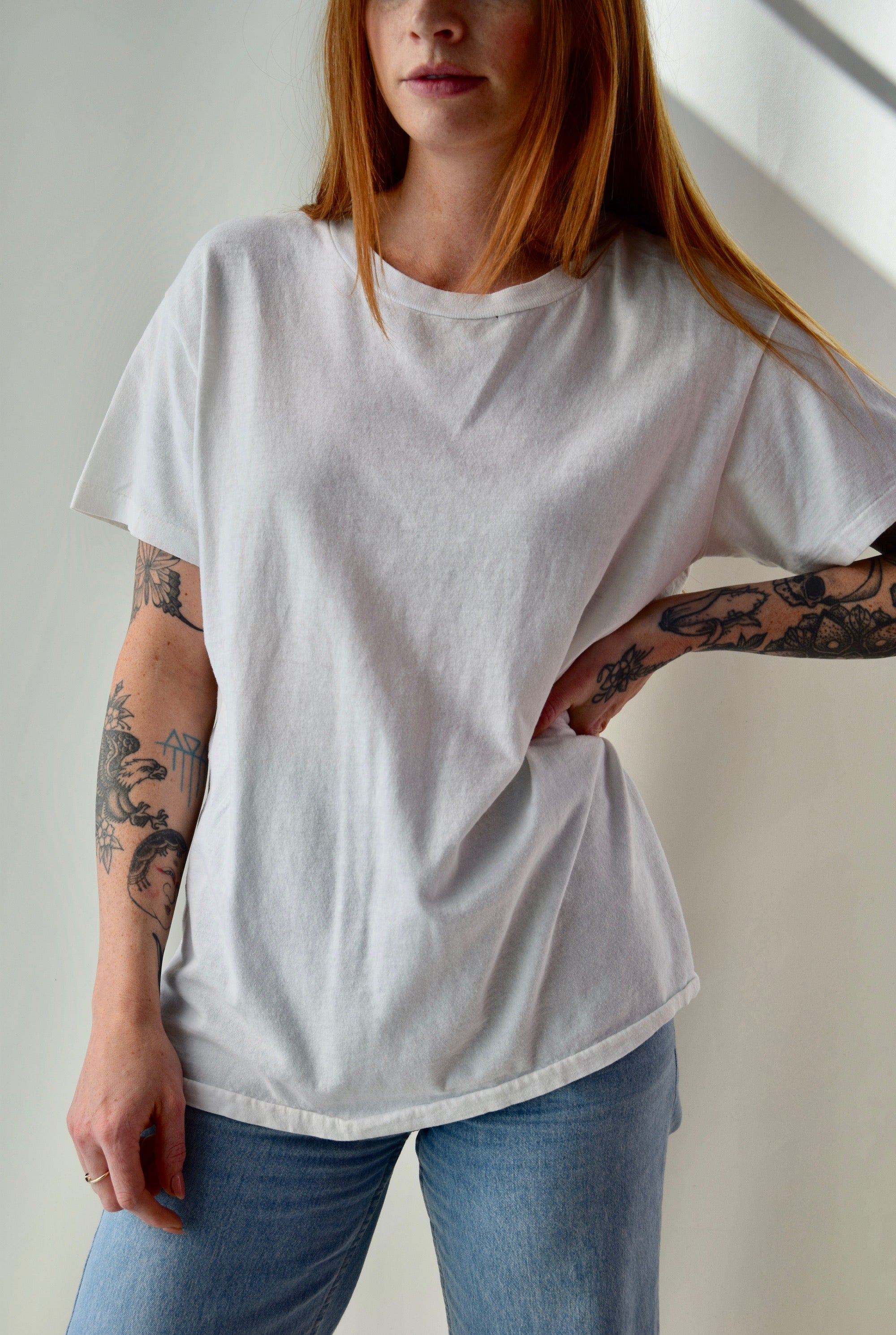 Vintage Plain White Threadbare T-Shirt