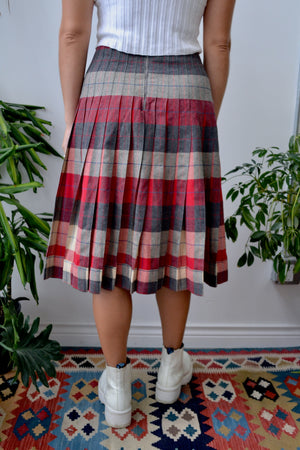 Wool Plaid Pleated Skirt