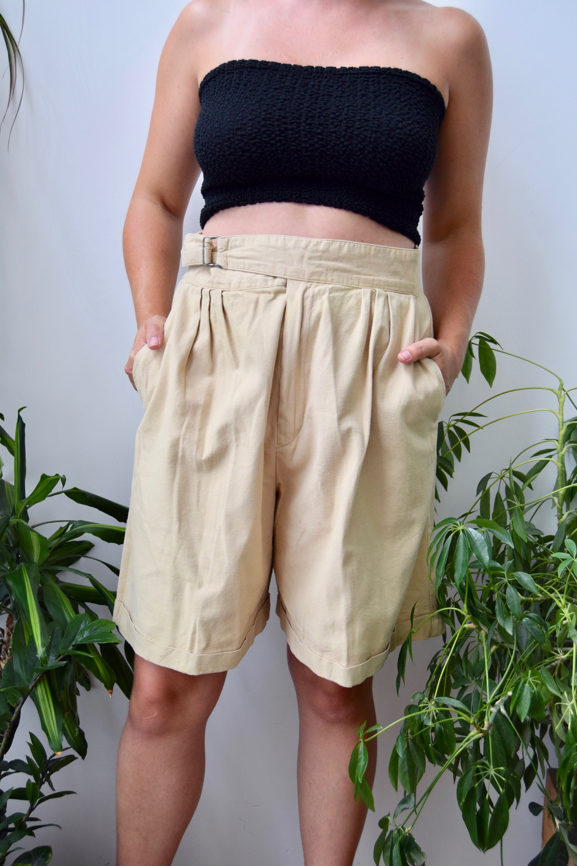 Neutral Cotton Trouser Shorts