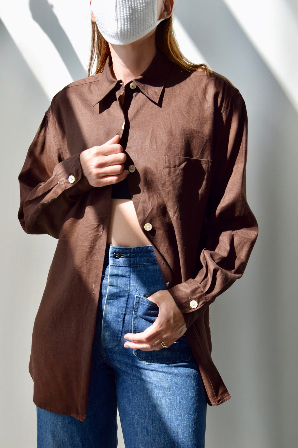 Chocolate Linen Button Up