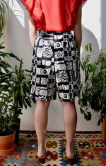 Black and White Abstract Rayon Trouser Shorts