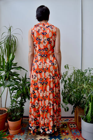 Seventies Orange Floral Maxi Dress