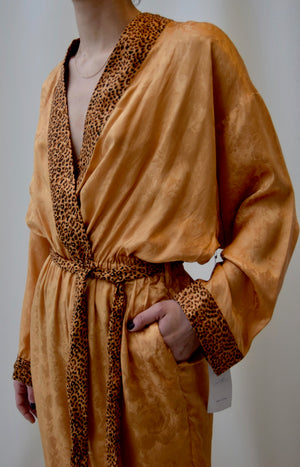 Gold Leopard Silk Robe Tie Jumpsuit
