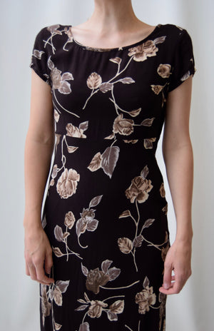 Chocolate Floral 90's Floral Dress
