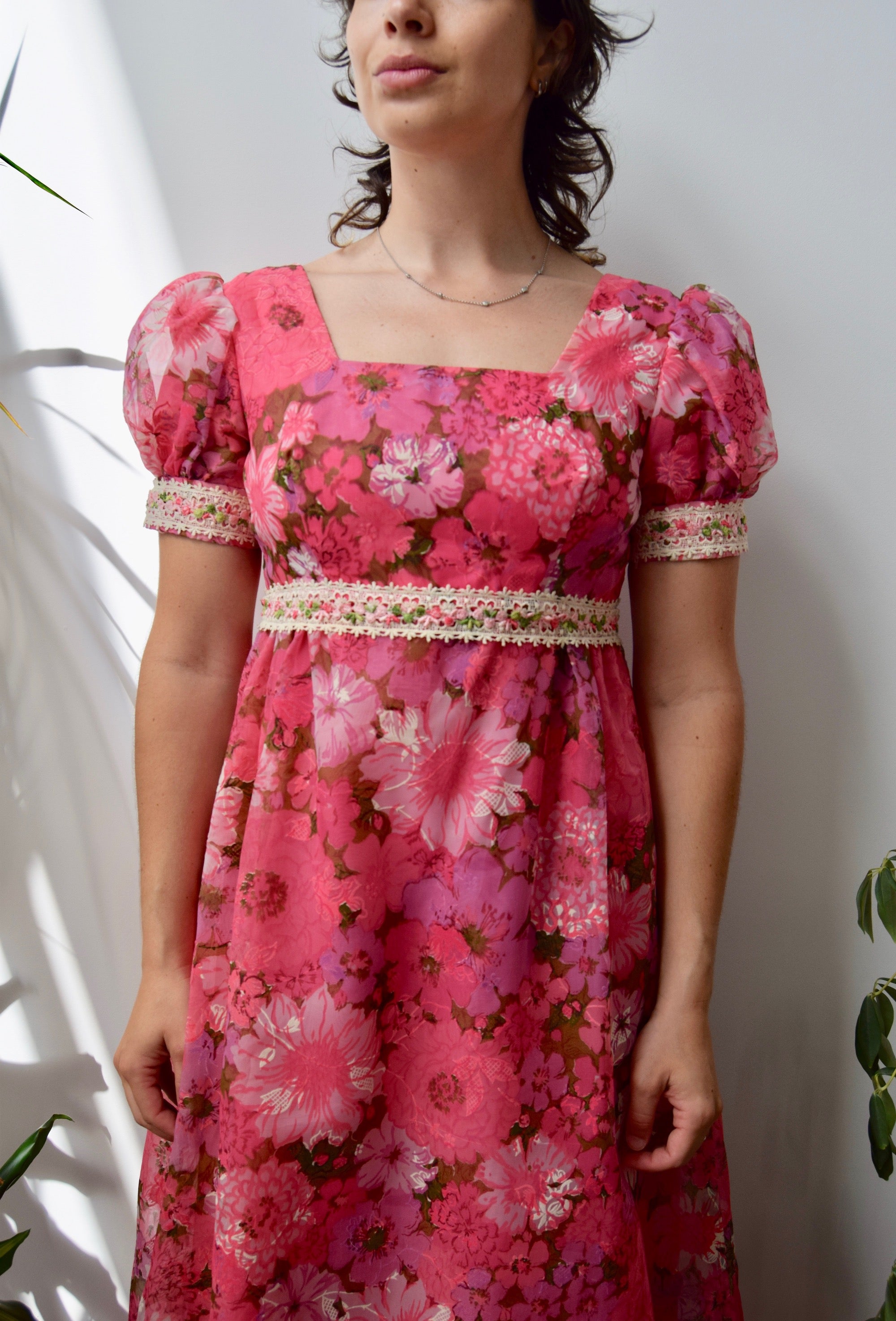 Seventies Pink Floral Jane Austen Dress