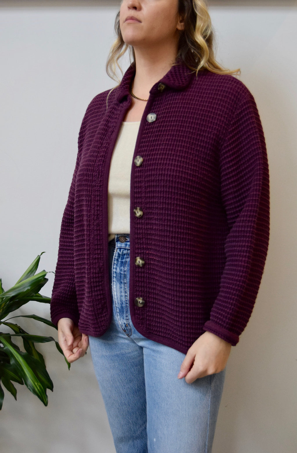 Wine Waffled Cotton Jacket