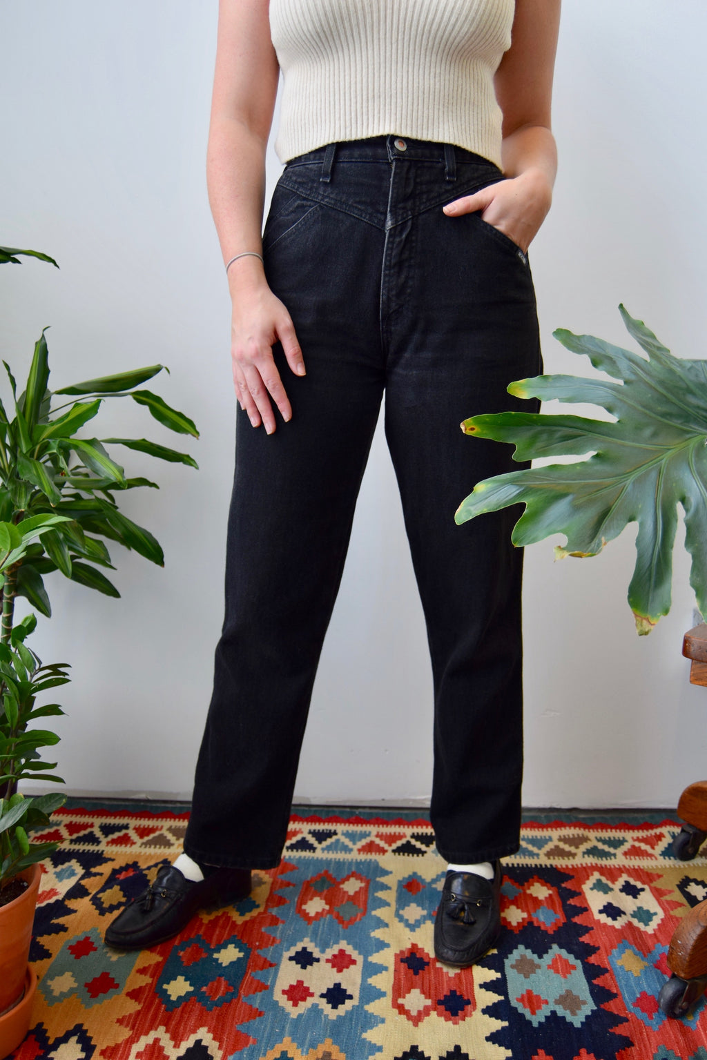 Black Tapered Western Jeans
