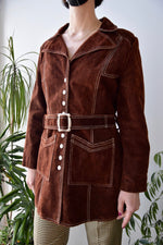 Seventies Chocolate Suede Belted Jacket