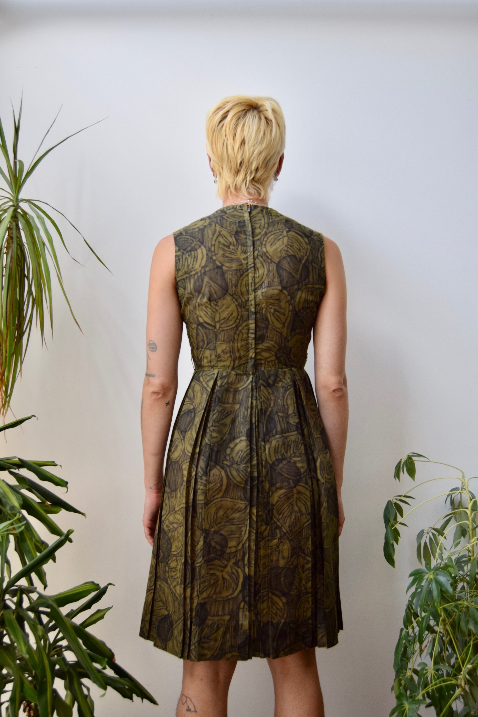 Sixties Olive Botanical Dress