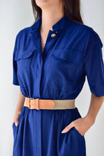 Navy Raw Silk Shirtdress