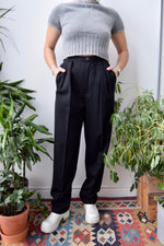 Black Pleated Wool Trousers