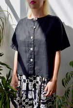 Boxy Black Linen Top