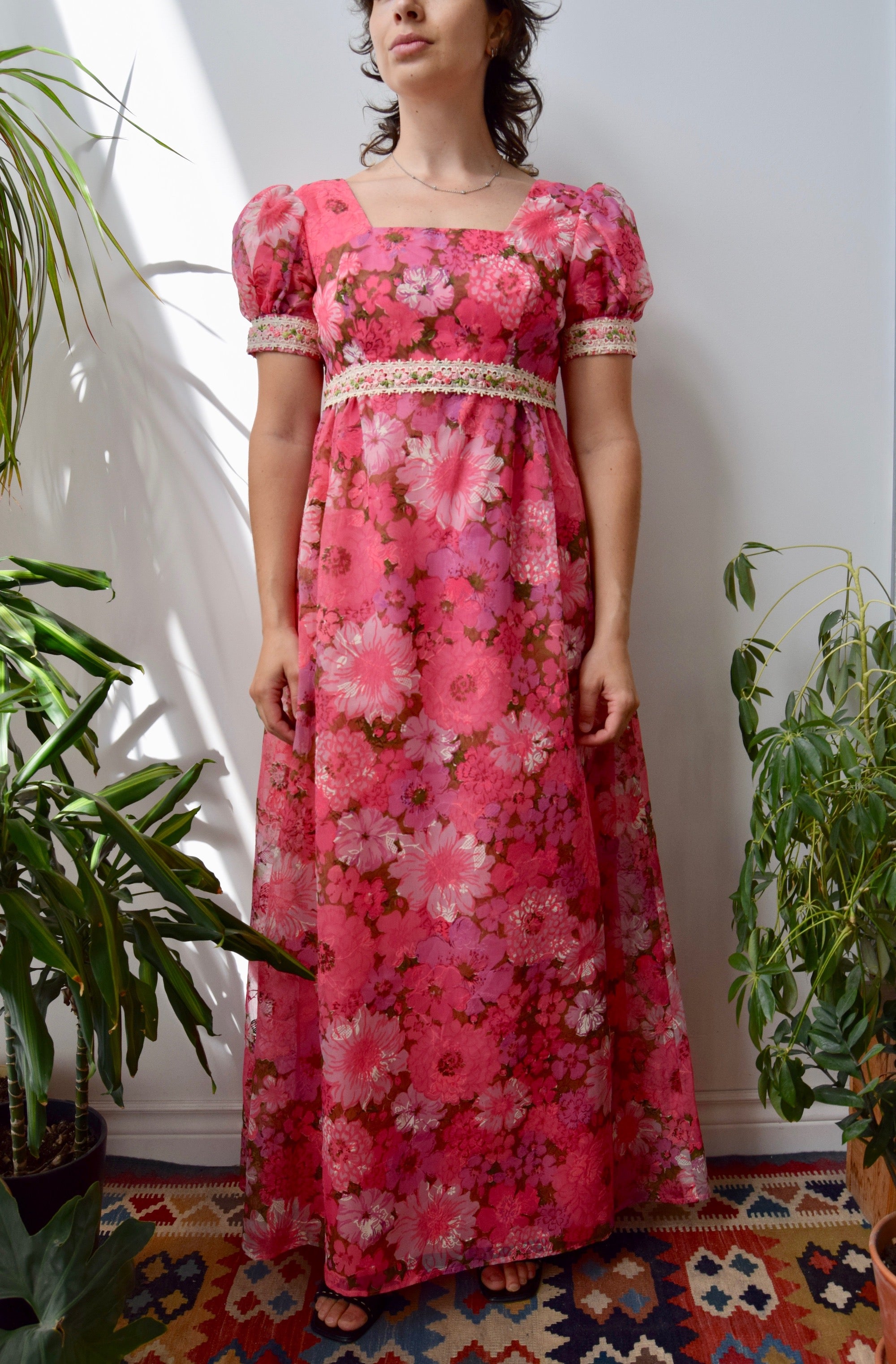 Seventies Pink Floral Jane Austen Dress