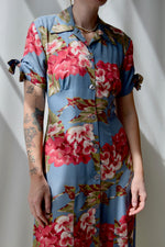 90's Muted Teal Tropical Floral Dress