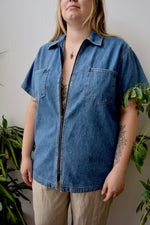 Mid Wash Denim Zip Up Shirt