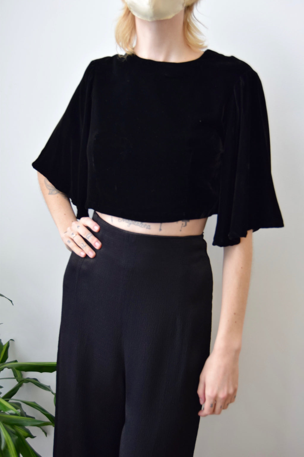 Flutter Sleeve Velvet Crop Top