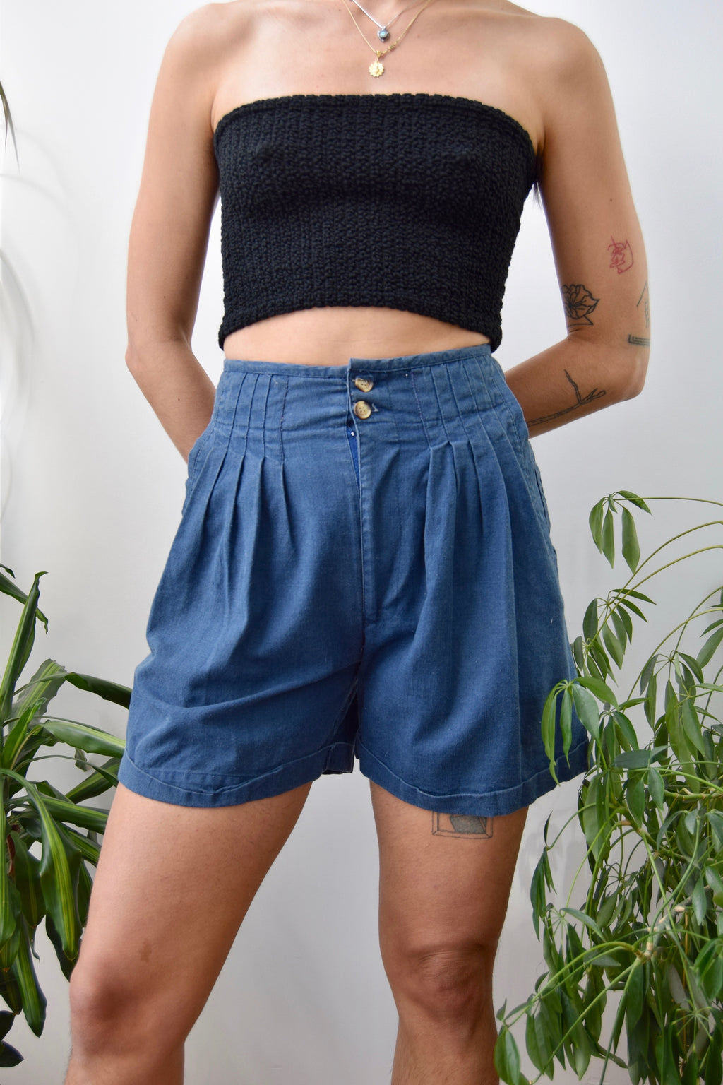 Indigo Ramie Cotton Trouser Shorts