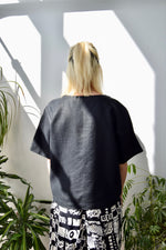 Boxy Black Linen Top