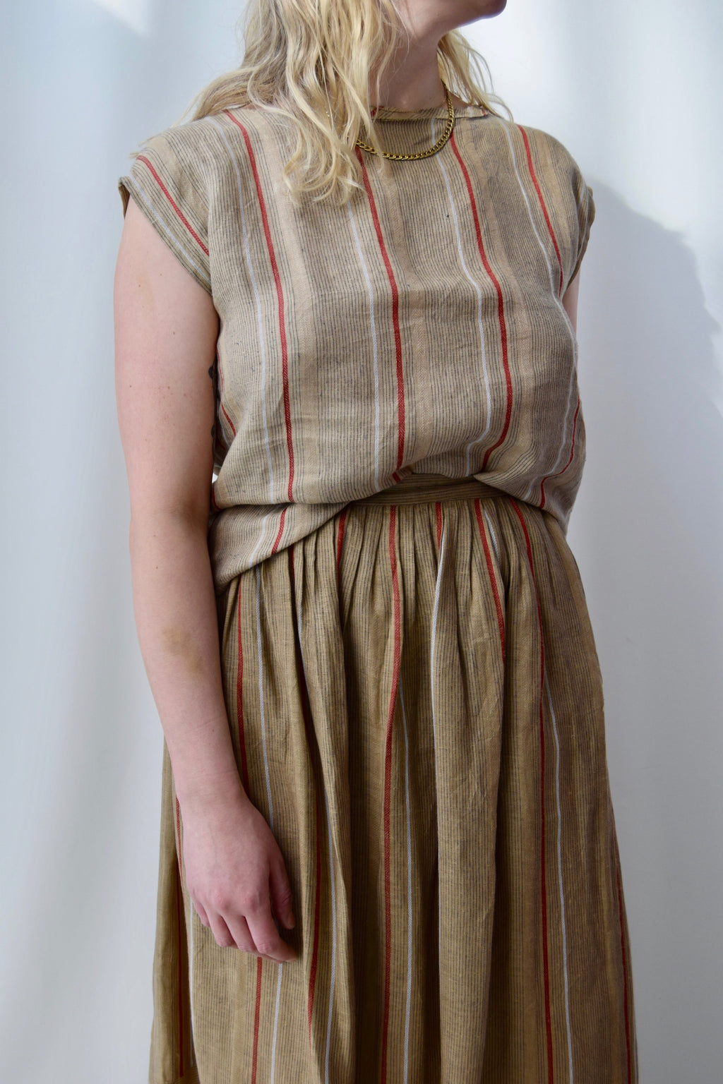 1980's Two Piece Linen Skirt Set