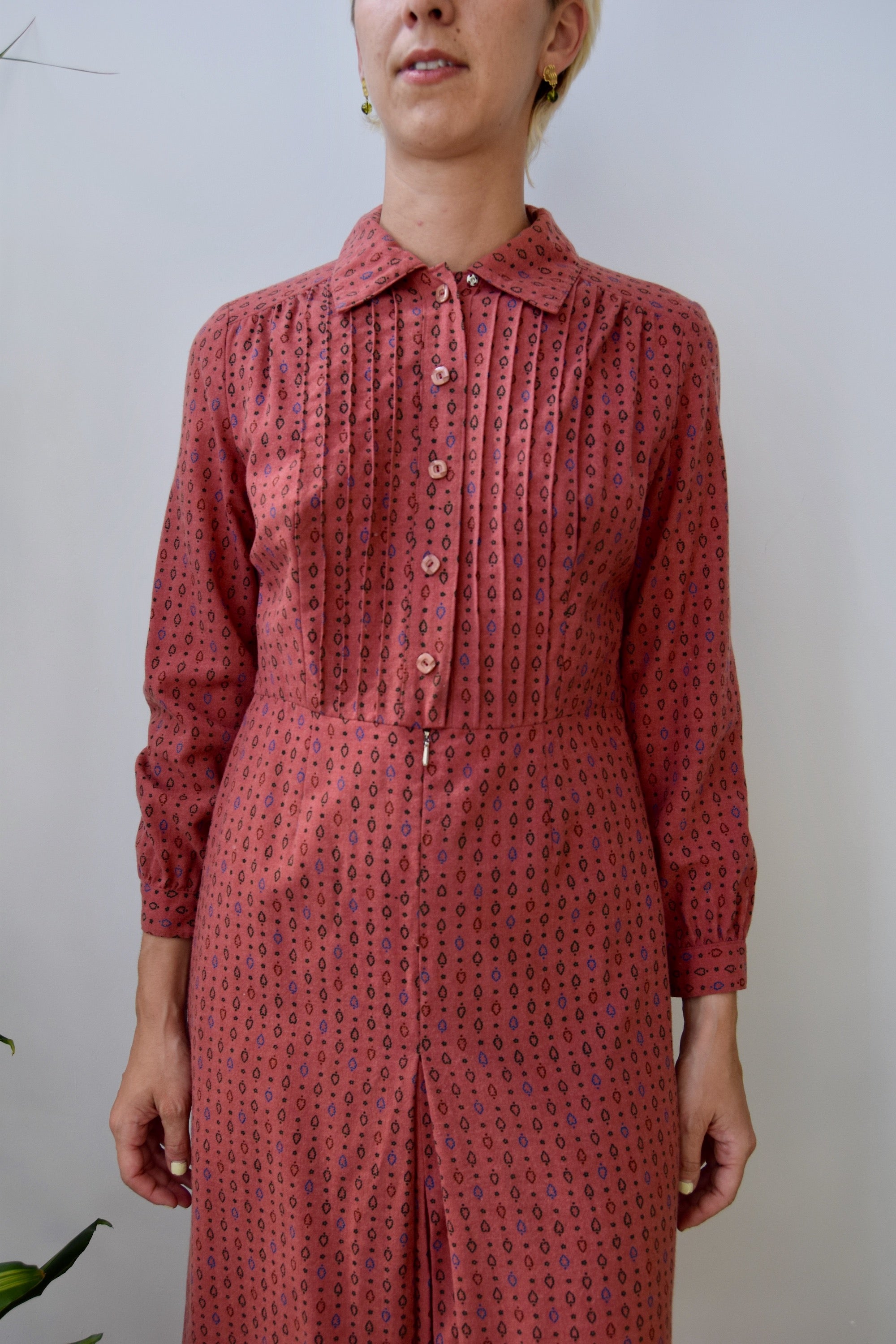 Pintuck Printed Shirtdress