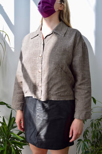 Brown Houndstooth Linen Shacket