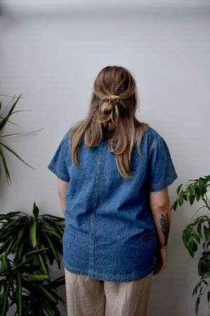 Mid Wash Denim Zip Up Shirt