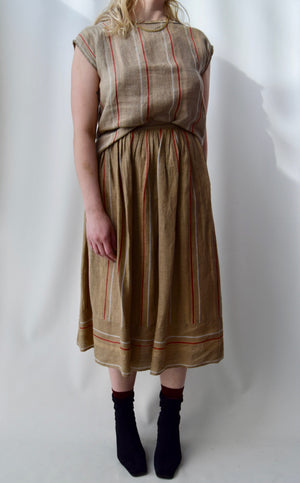 1980's Two Piece Linen Skirt Set