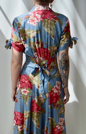 90's Muted Teal Tropical Floral Dress