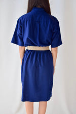 Navy Raw Silk Shirtdress