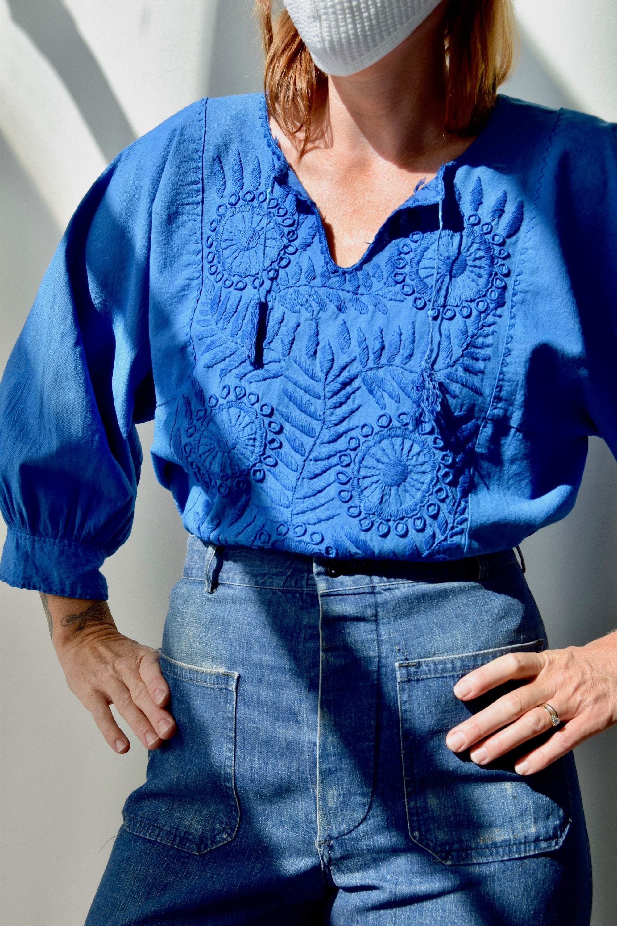 Grecian Blue Embroidered Cotton Top