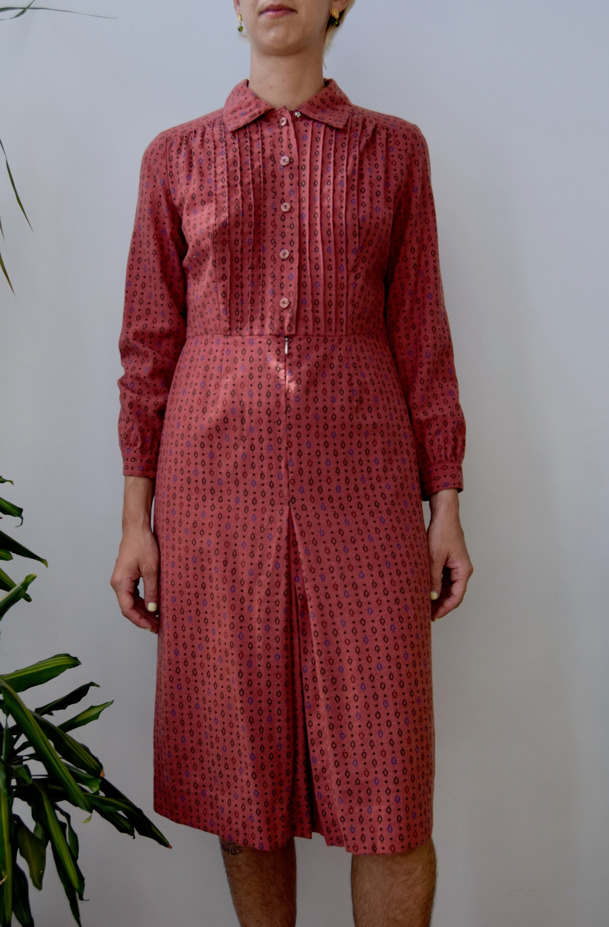 Pintuck Printed Shirtdress