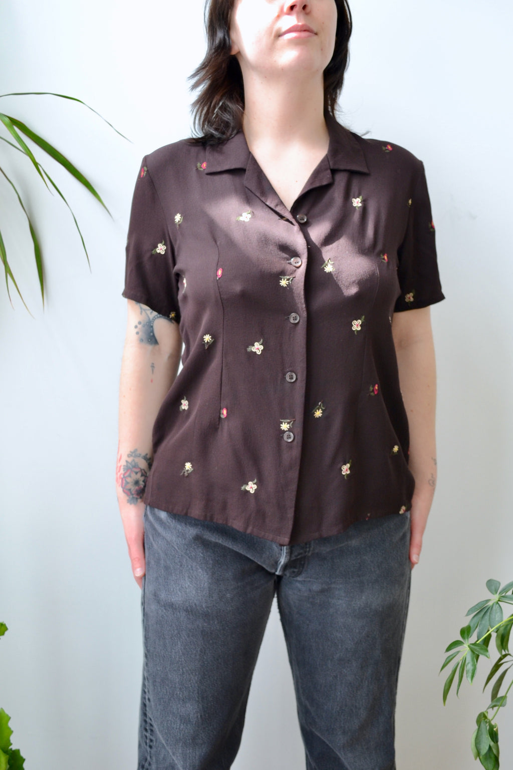 Nineties Embroidered Silk Blouse