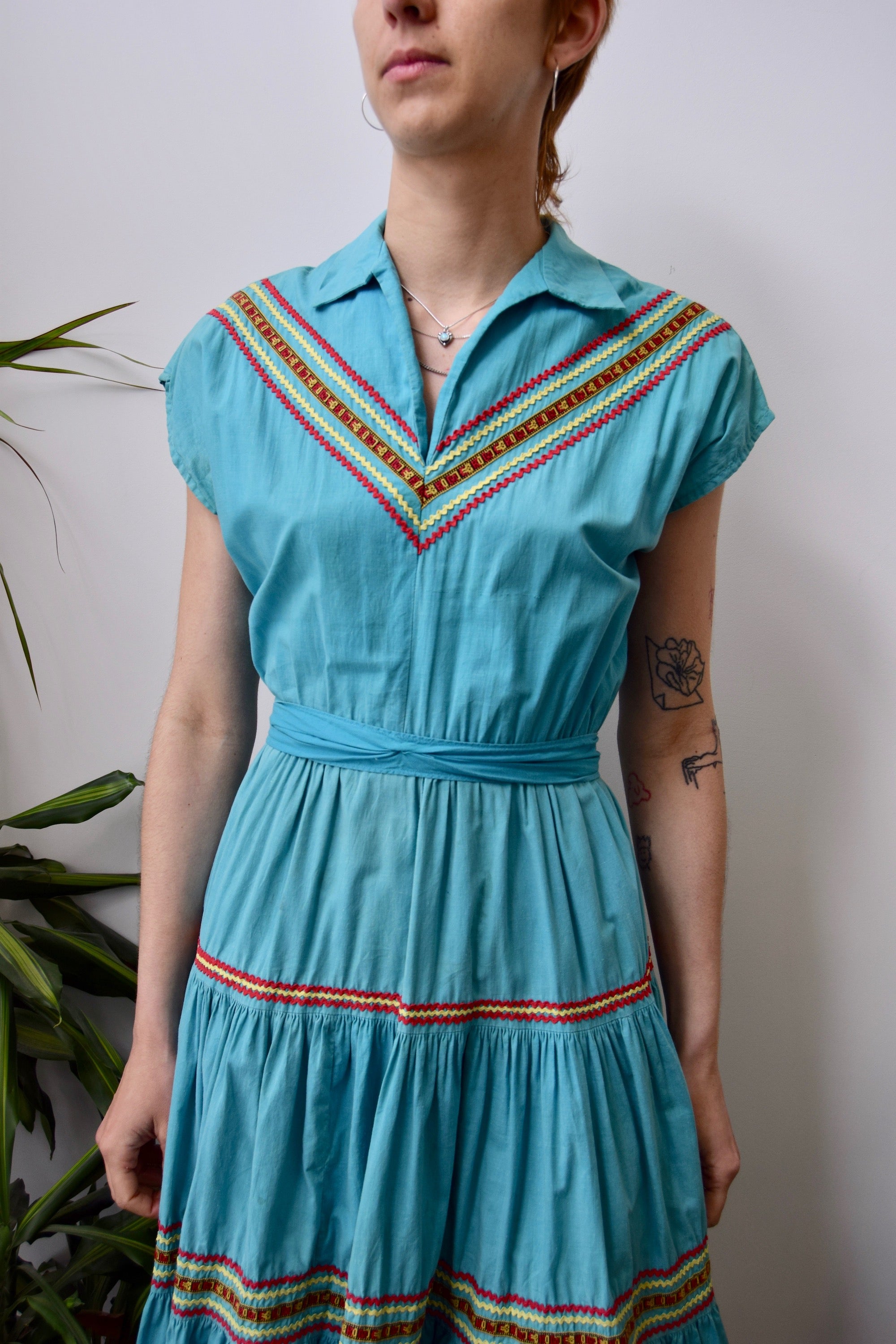 cotton patio dress MINT GREEN cotton patio DRESS 1950's 50's S M (N4)