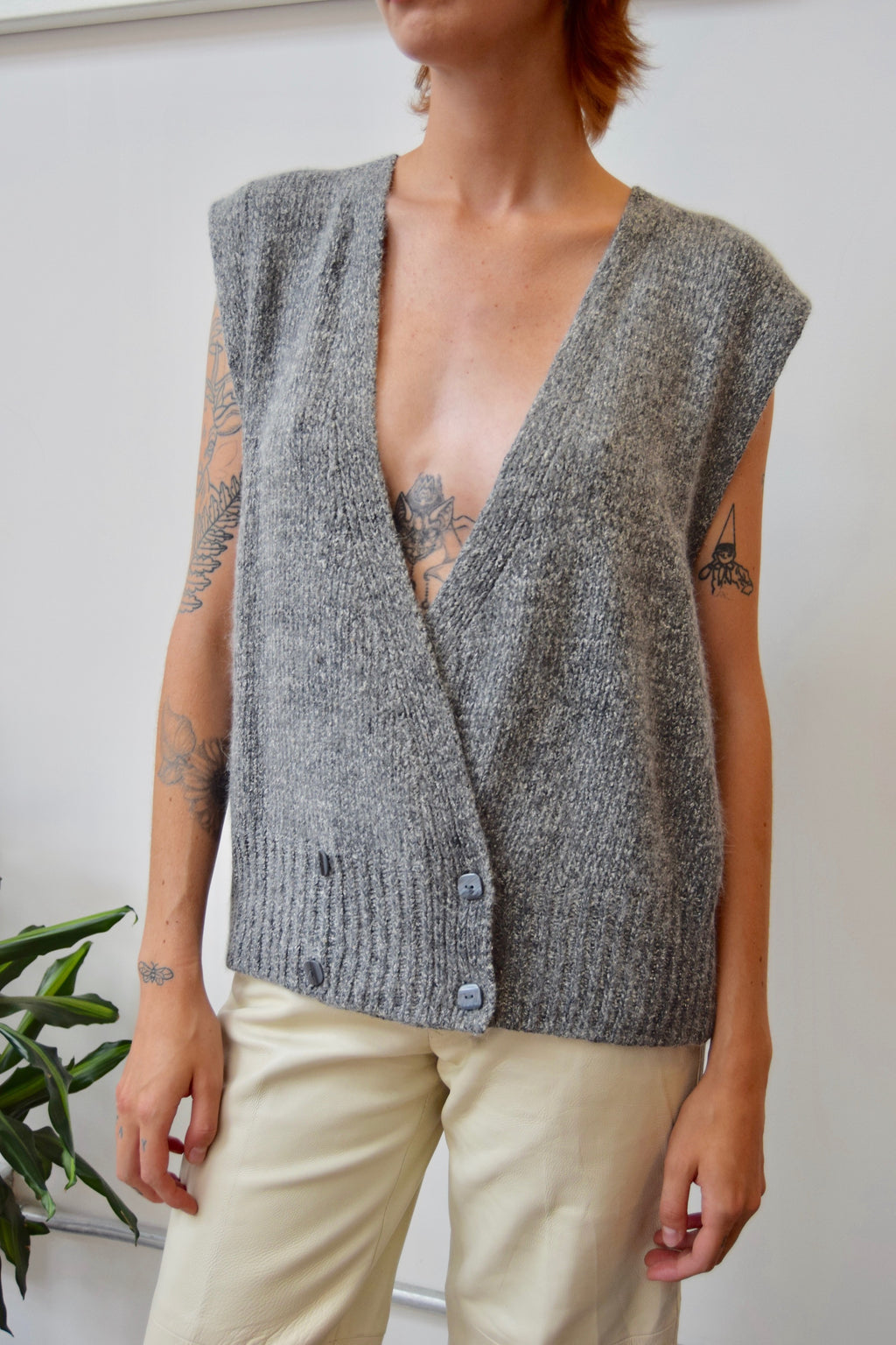 Double Breasted Silk Knit Sweater Vest