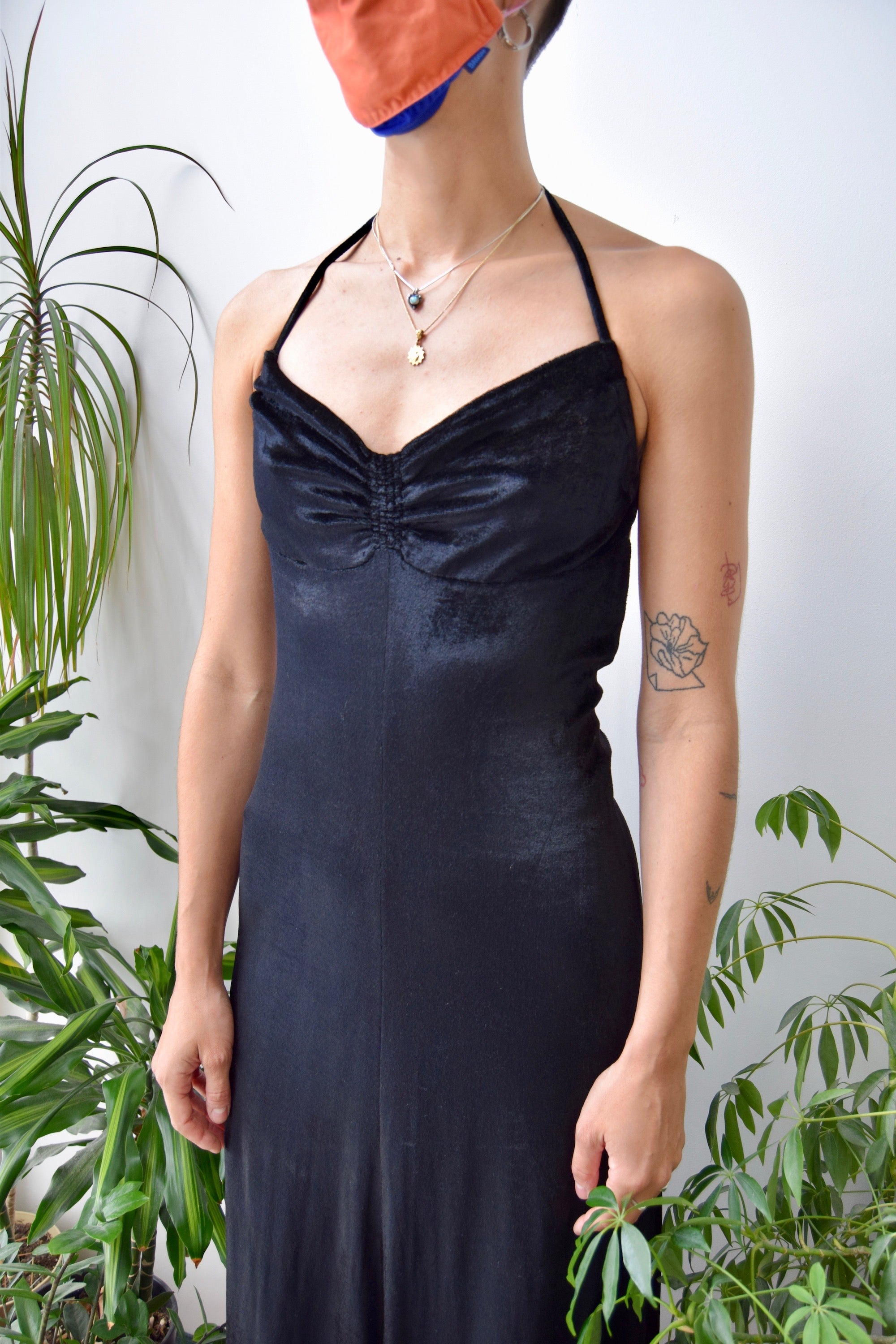 Seventies Sexy Black Velvet Halter Dress