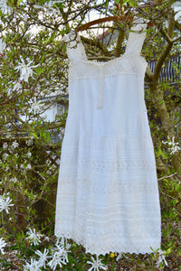 Antique Cotton Cream Crochet And Eyelet Summer Dress