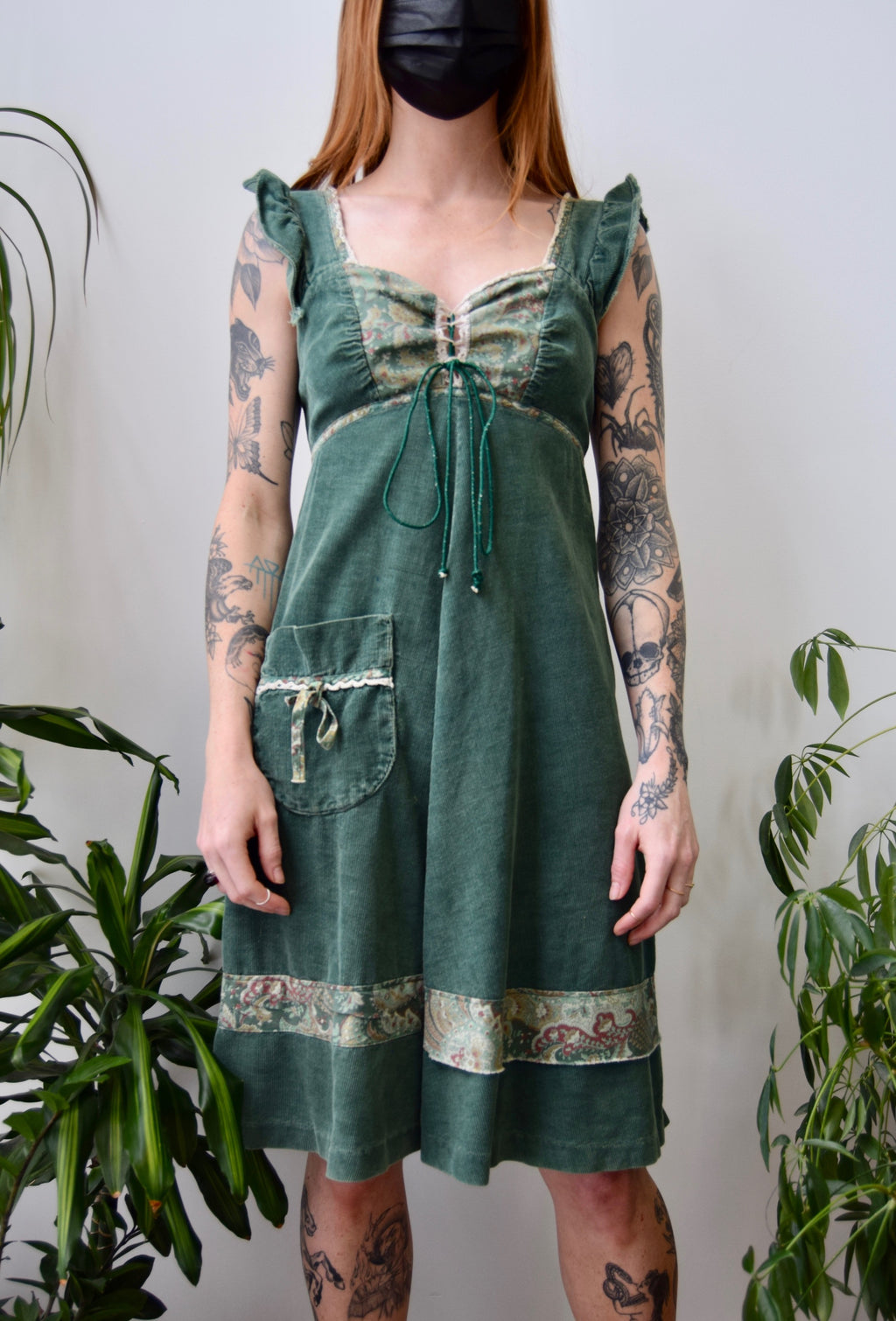 Seventies Green Corduroy Peasant Dress