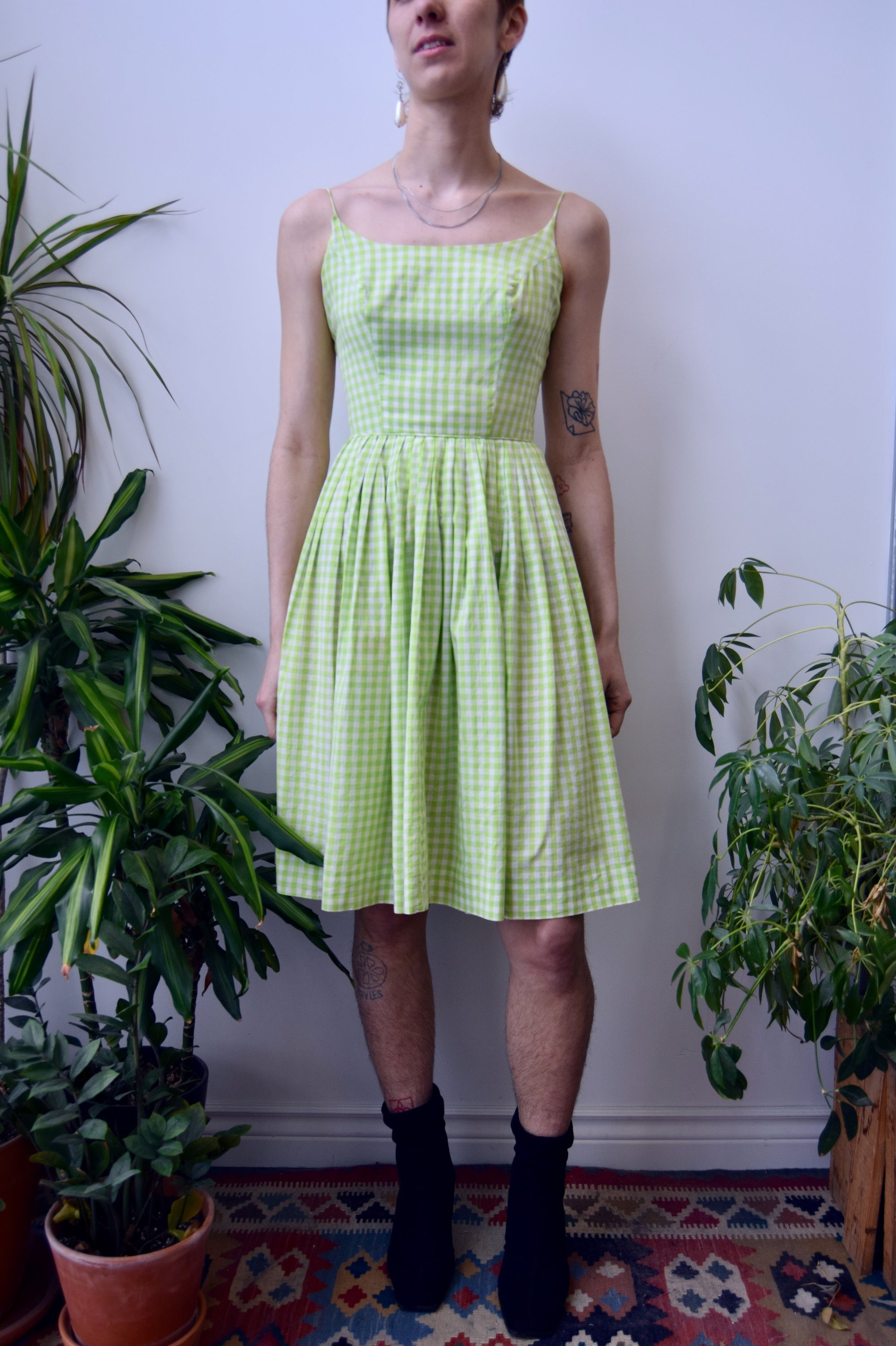 Sixties Lime Gingham Summer Dress