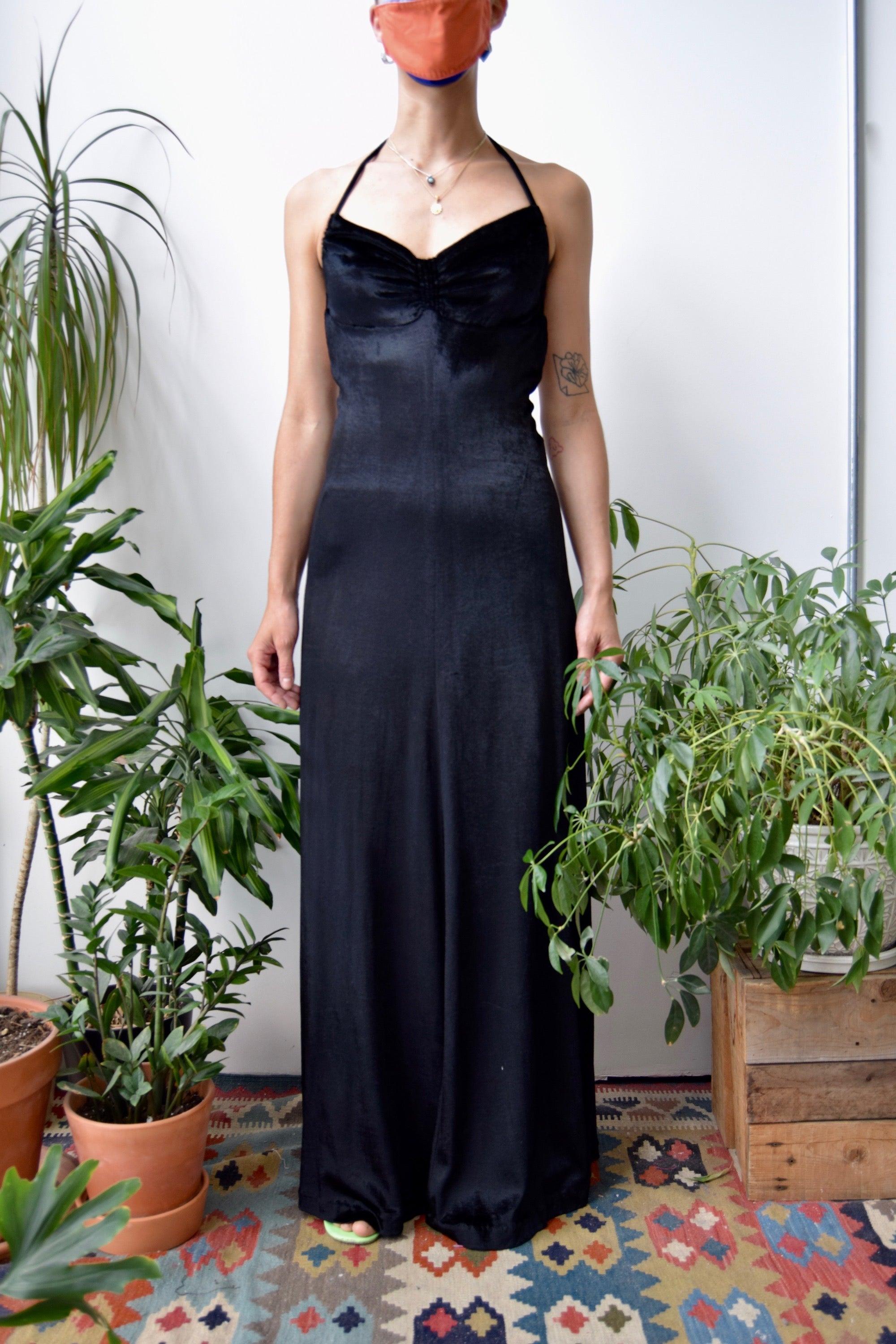 Seventies Sexy Black Velvet Halter Dress Community Thrift and Vintage Seventies Sexy Black Velvet Halter Dress Community Thrift and Vintage