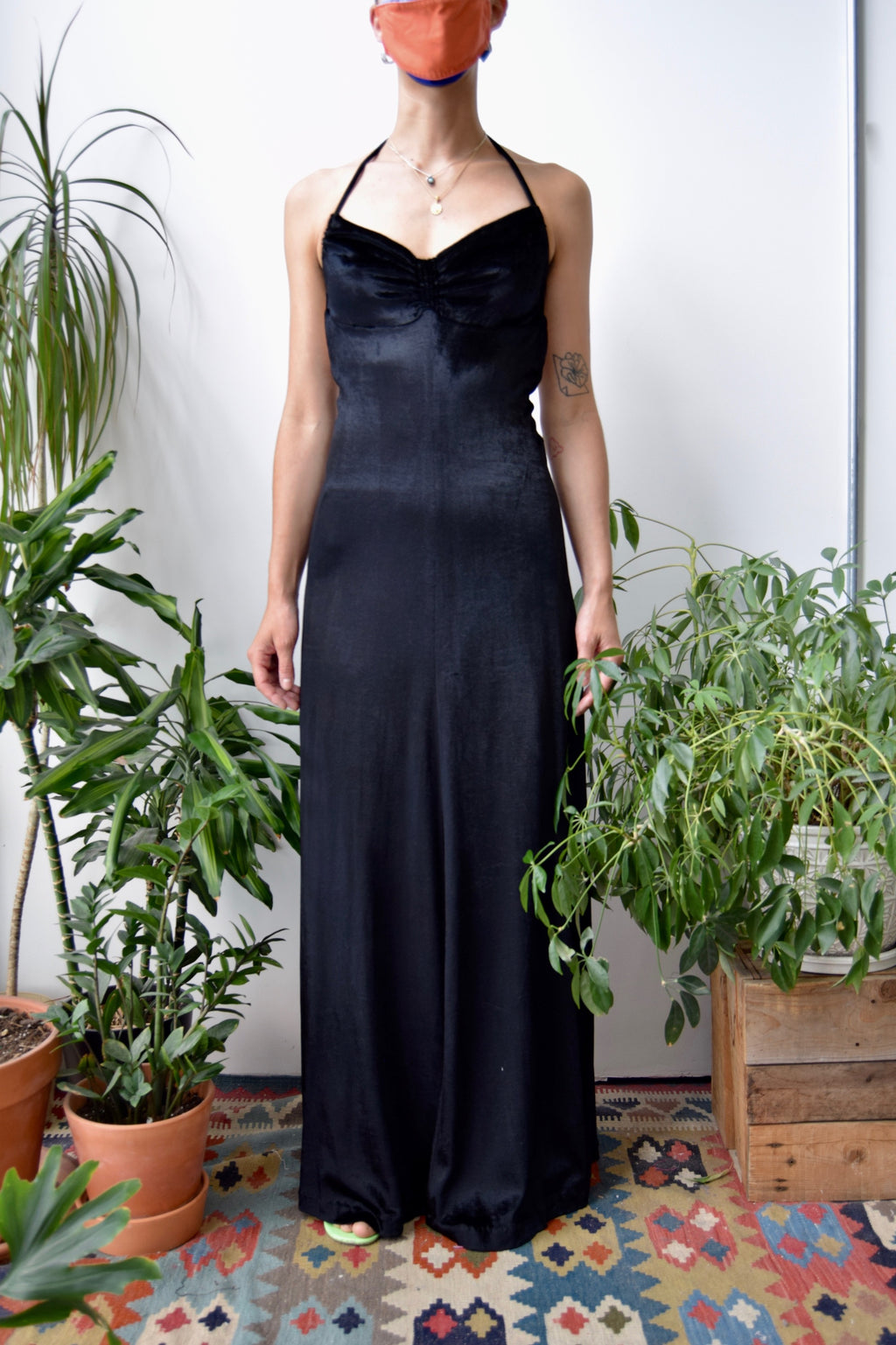 Seventies Sexy Black Velvet Halter Dress