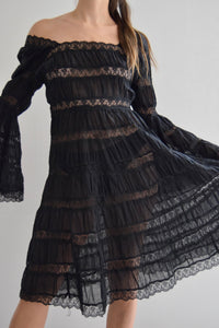 Vintage Black Lace Bell Sleeve Dress