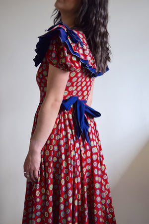 1950's Cherry Red Cotton Country Gown