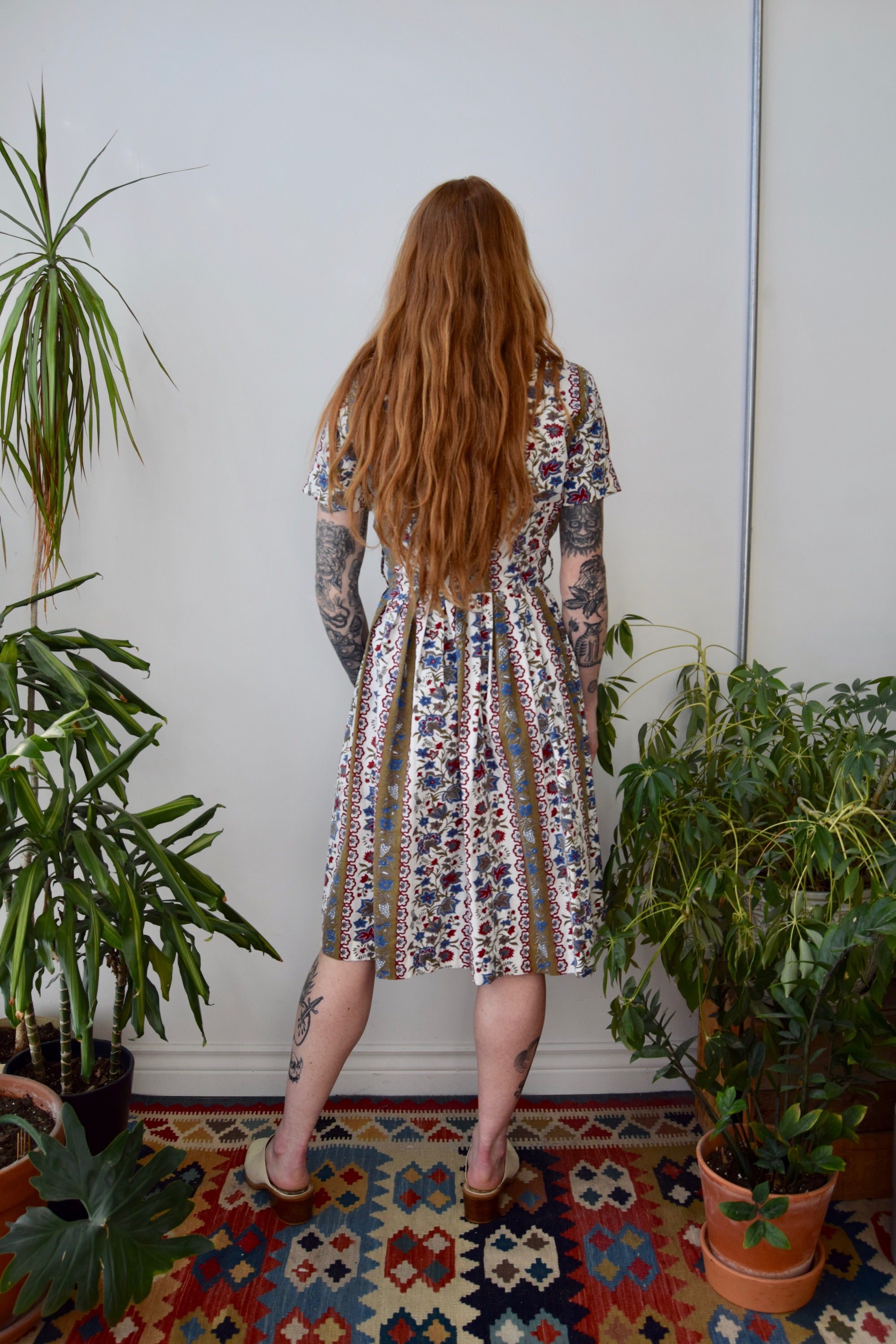 Striped Floral Cotton House Dress