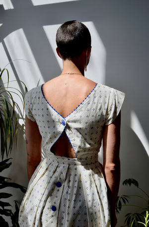 Blue and White Cotton Dot Summer Dress